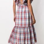 Ulla Johnson  Frieda Check Gingham Red Blue White Sleeveless Ruffle Midi Dress XS Photo 1