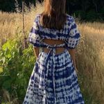 Mango  MNG Blue Tie Dye Open Back Puff Sleeve Cotton Maxi Dress 8 Photo 0