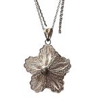 New Vintage 925 Silver Filigree Floral Pendent Silver Chain Italian Necklace Photo 2