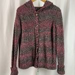 Women's Large Boho Hooded Chunky Cardigan Sweater Jacket Slouchy Cozy Warm Knit Red Photo 0