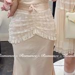 Vintage Style Cottage Ballet Pastel Pink Silky Lace Ruffle Midi Fishtail Skirt Size XS Photo 6