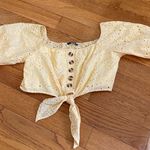 SheIn 100% cotton eyelet cropped front tie coquette top blouse puff sleeves Sz L Photo 6