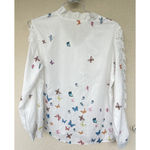 White Butterfly Print Blouse Button Front Lace Floral Sleeve Boho Fairy Size 2XL Photo 3