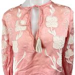 Karina Grimaldi Silk Satin Pink Floral Long Sleeve Embroidered Blouse Top Size S Photo 2