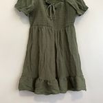 As You Wish A.U.W AS U WISH Plus Size Puff Sleeve Smocked Ruffle Dress Olive Green Boho Mini Photo 5