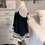 Old Navy Spaghetti Strap Black Flowy Top White Embroidery New Photo 2
