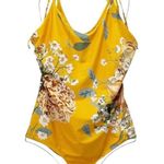 ALBION FIT The Natalie One Piece Swimsuit Size XXL Yellow Floral Shoulder Tie Photo 0