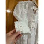 Women’s Gossia White Puff Sleeve Frilly Lace Feminine Jacquard Blouse Size Small Photo 1