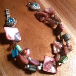 Purple Shell Pearl and Blue Crystal Heart Design Bracelet (7 Inch) Photo 0