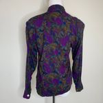 Vintage Dark Floral Brown Purple Blue Blouse Gold Buttons Sz Medium Photo 1