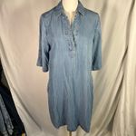Andrea Jovine Andrea‎ Jovine Chambray Tencel Shirt Dress Blue Small Lightweight V-Neck Pockets Photo 13