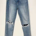 American Eagle  Medium Wash Mom Jeans High Rise Distressed Ripped Size 2 Long Photo 0