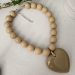 Statement Chunky Taupe Bead Necklace with Heart Pendant Tan Photo 1