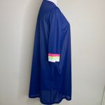 Vintage Button Front Nylon Robe Blue Pink Lime Green White Stripes Sz Small Photo 3