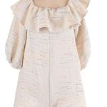 Something Navy  Rainbow Ruffle Off Shoulder Romper Cream Multicolor Small Photo 0