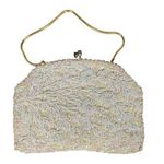 Vintage Richere Ivory Beaded Floral Clutch Purse Evening Bag Made in Hong Kong White Photo 0