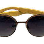 Bamboo Wood & Bronze Round Sunglasses – Gradient Lenses, Unisex Vintage Style Photo 0