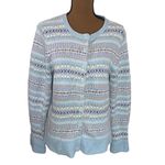 Tiara International light blue fair isle Nordic zip sweater size L Photo 5