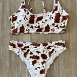 SheIn Womens Brown/White Cow Print Bikini - M Photo 0