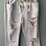 Refuge Mom Paperbag High Rise Distressed Belted Light Wash Streetwear XL NWT Blue Photo 0