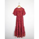 Vintage Tiered Bohemian Red Paisley Maxi Dress Tassel Stretch Silk Blend OS Size M Photo 10