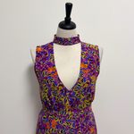 Saloni Blue Purple Floral Sleeveless Plunging V Neck Choker Neck Fleur Dress 8 Photo 1