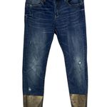 Anthropologie Pilcro Slim Boyfriend Jeans 29 Blue Rose Gold Coated Foil Metallic Photo 1