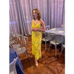 CATHERINE DEANE Yellow Floral Lace Overlay Peony Figure Hugging Dress size US 8 Photo 12