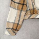 None Brown Crop Flannel Plaid Shacket Jacket Button Up Long Sleeve Western Utility XL Photo 5