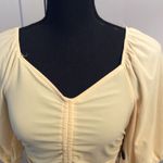 Haute Monde New NWT Yellow Ruched Tie Front Puff Sleeve Romantic Crop Top M Size M Photo 4
