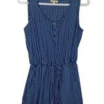 Kori America Striped Scoop Neck Sleeveless Tie Waist Romper Blue Size Small Photo 0