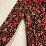 Billabong  Dress Long Sleeve Mini Dress Dark Floral V Neck Red Black Medium Photo 3
