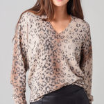 Brochu Walker  Cashmere Wool Millie Leopard‎ Printed Vee Boxy Cropped Sweater XS Photo 0