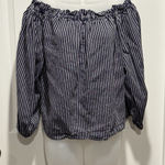 A New Day  Striped Off The Shoulder Blue Striped Top Large Women’s Blouse Shirt L Photo 0