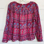 Loft  Petites Bright Coral Pink Blue floral Georgette Bohemian‎ Blouse - SP EUC Photo 4