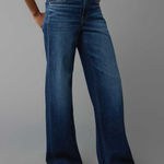 American Eagle  Super High Rise Baggy Wide Leg Jeans Dark Wash Womens 8 Short Photo 0