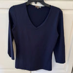 judy p Navy Blue 3/4 Sleeve V Neck Top Women's Size S Micro Nylon Spandex Photo 0