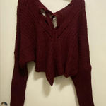 Active USA Womens V Neck Crop Sweater M Oversized Crochet Tie Up Back Bust 40” Photo 0