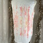 T Tahari  Women’s Small Sleeveless Sheer Zip Vest Blouse White Pink Chiffon Retro Photo 3