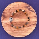 Handmade  Picture Jasper + Tigers Eye + Wood Beaded Bracelet with Silver charm Photo 0