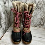 Esprit Espirit Women Sz 7 Pink Tan Belinda Muck Boots Farmcore Lace Up Tall Duck Shoes Photo 2