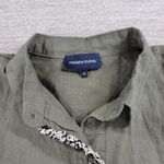 French Curve Linen Dress Womens Medium Olive Green Fringe Trim Pockets Casual Photo 1