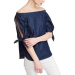 Lauren Ralph Lauren off the shoulder tie denim shirt. 1X. EUC Blue Photo 1