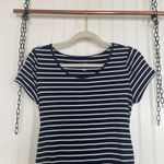 Isabel Maternity Navy Blue & White Striped Ruched Side Short Sleeve Dress Size S Photo 1