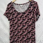 5 for $25| J. Jill Seamed Knit Floral Border Ultra Soft Flowy Maxi Pocket Dress Black Photo 4