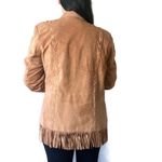 Vintage Suede Fringe Boho Open Front Jacket Size Medium Tan Photo 4
