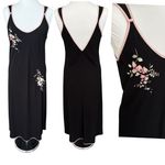 Oscar de la Renta Pink Label Black Embroidered Floral Y2K Slip Dress Size Medium Photo 1