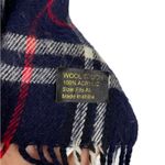 Blue and White Plaid Fringe Scarf Wool Touch Photo 3