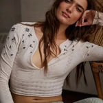 Free People  Chilled Out long sleeve cropped embroidered sweater Photo 0