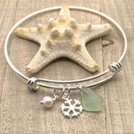 Sea Glass And Pearl Snowflake Charm Bracelet| Genuine Seaglass Jewelry For Her Photo 1